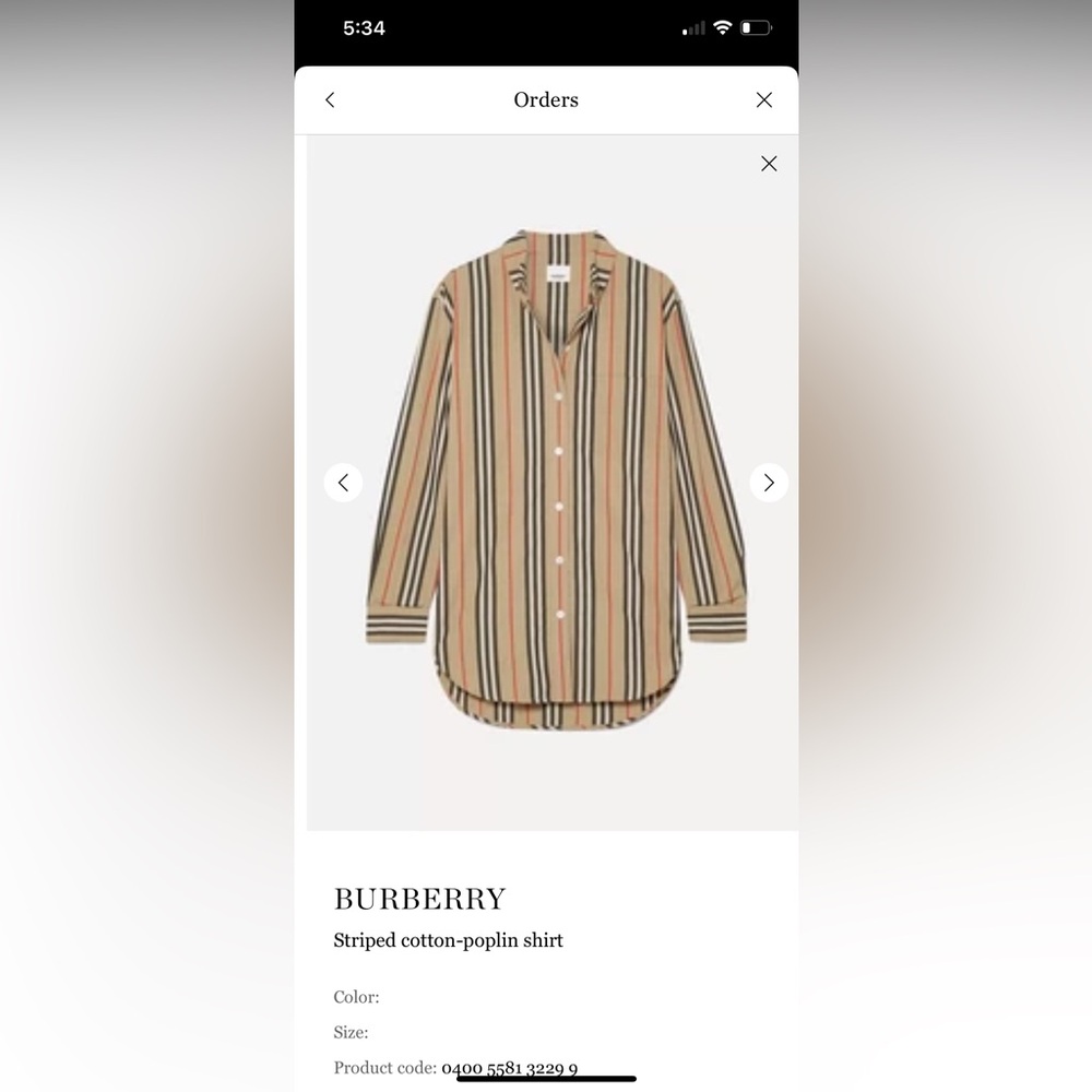 Burberry Beige Striped Button-Up Blouse with Black and Red Stripes - Picture 4 of 4